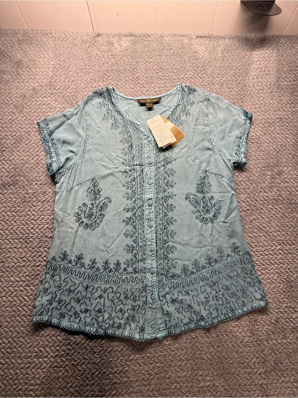 Embroidered Light Blue Button-Front Women's Shirt by